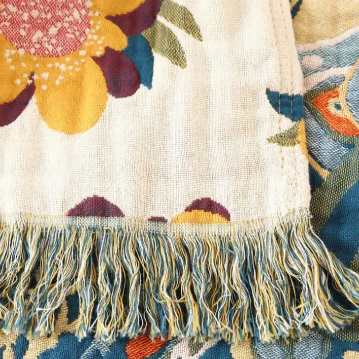 Wendesteppdecke aus Baumwollgaze mit Blumenmuster im Ethno-Stil