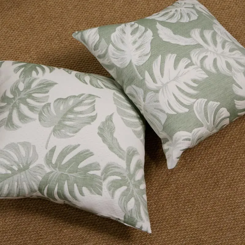 Quadratische Kissenbezüge aus Baumwollgaze-Jacquard mit Monstera-Motiv (2 Stück)