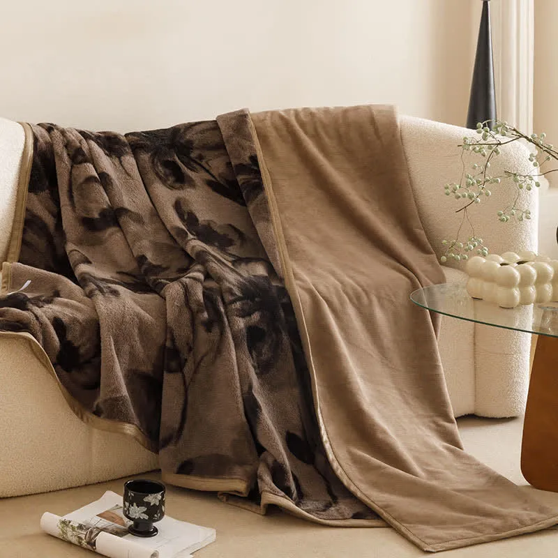 Warme Überwurfdecke mit Tintenblumenmuster