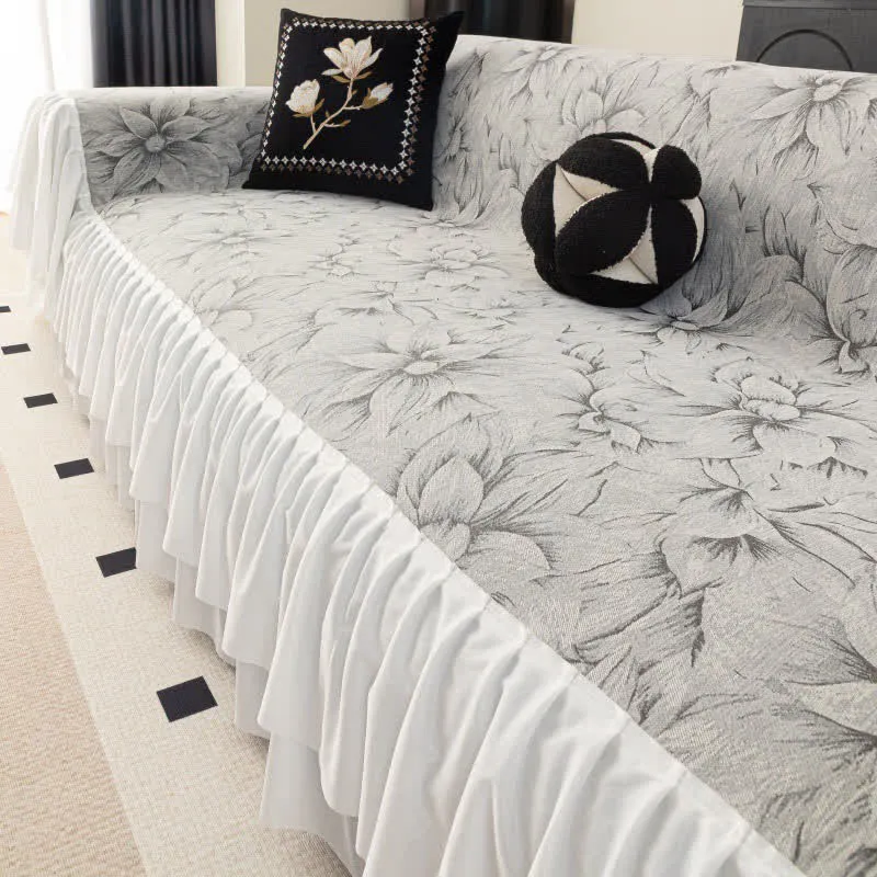 Chenille-Sofaschoner „Lily“ mit Rüschen