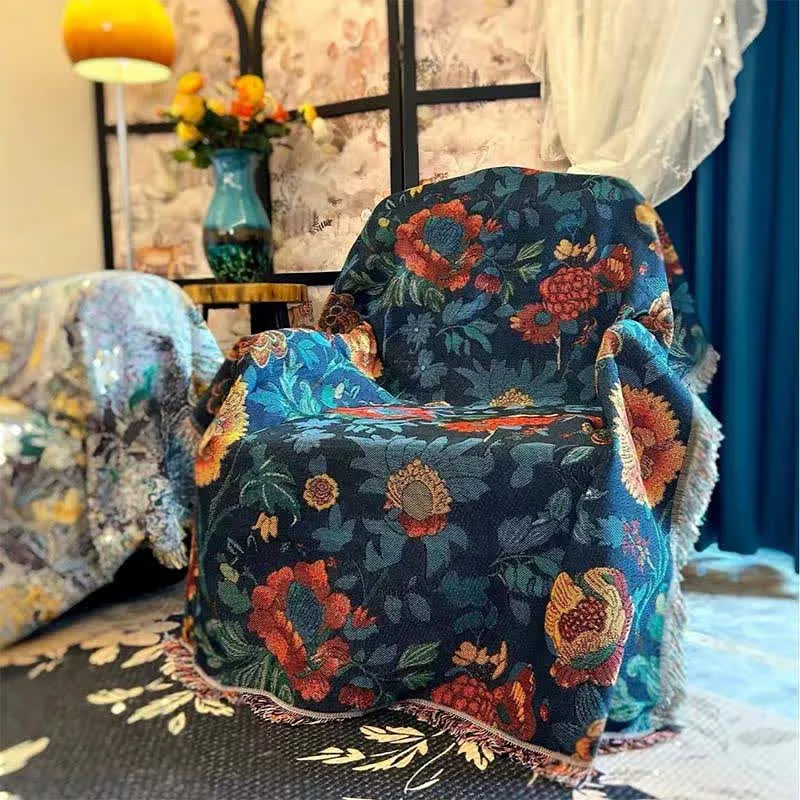 Sofadecke mit Retro-Blumenmuster in Gelb