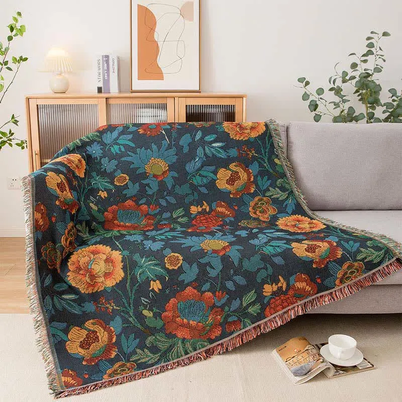 Sofadecke mit Retro-Blumenmuster in Gelb