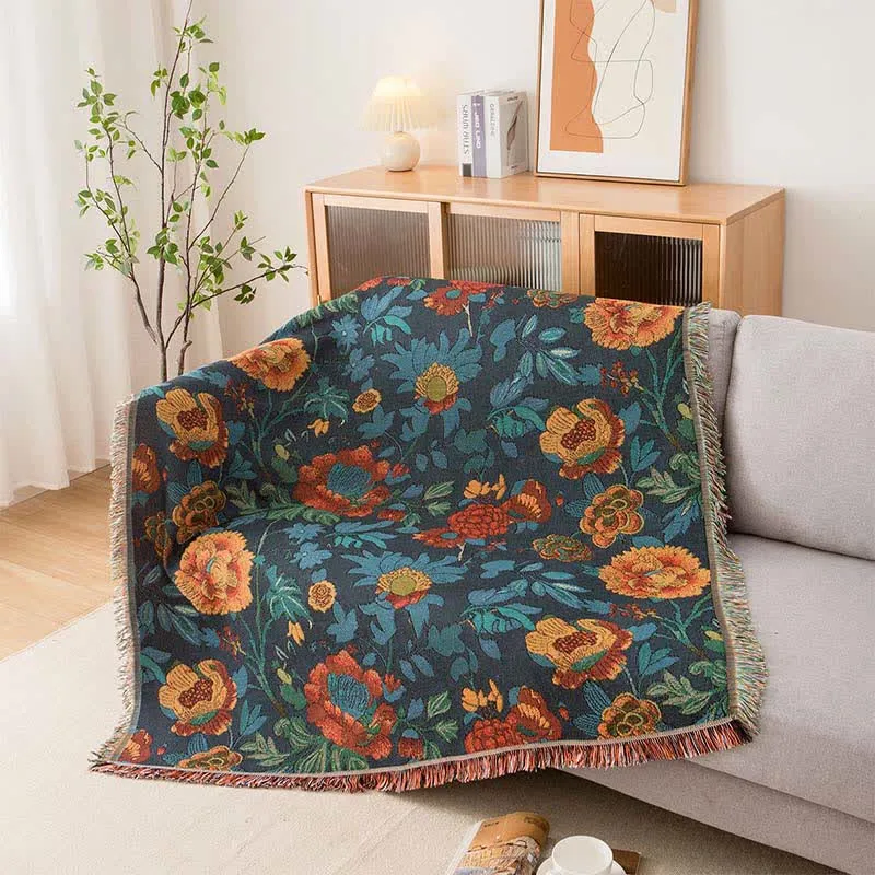 Sofadecke mit Retro-Blumenmuster in Gelb