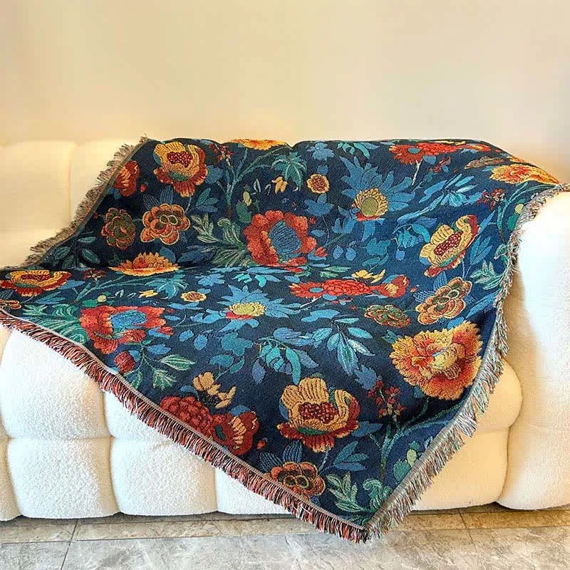 Sofadecke mit Retro-Blumenmuster in Gelb