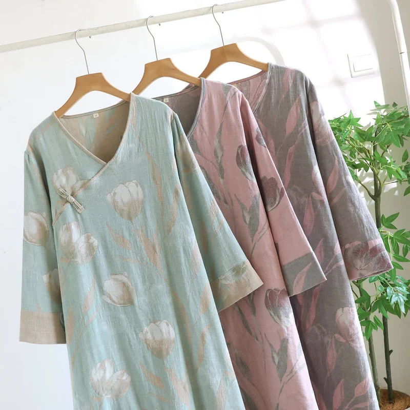 Tulip Nachthemd aus natürlichem Baumwollgaze-Jacquard