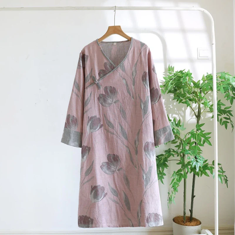 Tulip Nachthemd aus natürlichem Baumwollgaze-Jacquard
