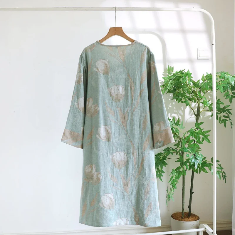 Tulip Nachthemd aus natürlichem Baumwollgaze-Jacquard