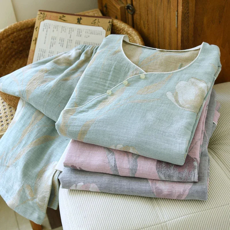 Tulip Loungewear-Set aus Baumwollgaze-Jacquard