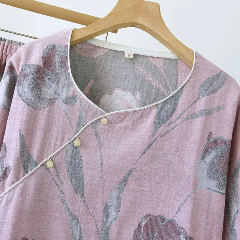Tulip Loungewear-Set aus Baumwollgaze-Jacquard