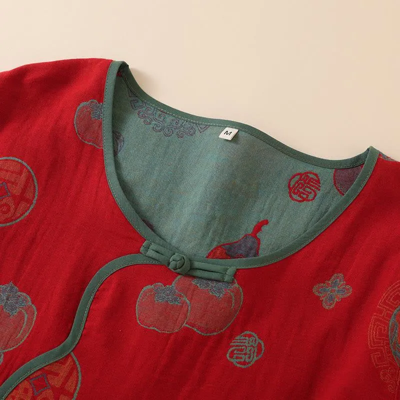 Nachtwäsche aus Baumwolle im orientalischen Stil mit Kürbis-Persimmon-Muster
