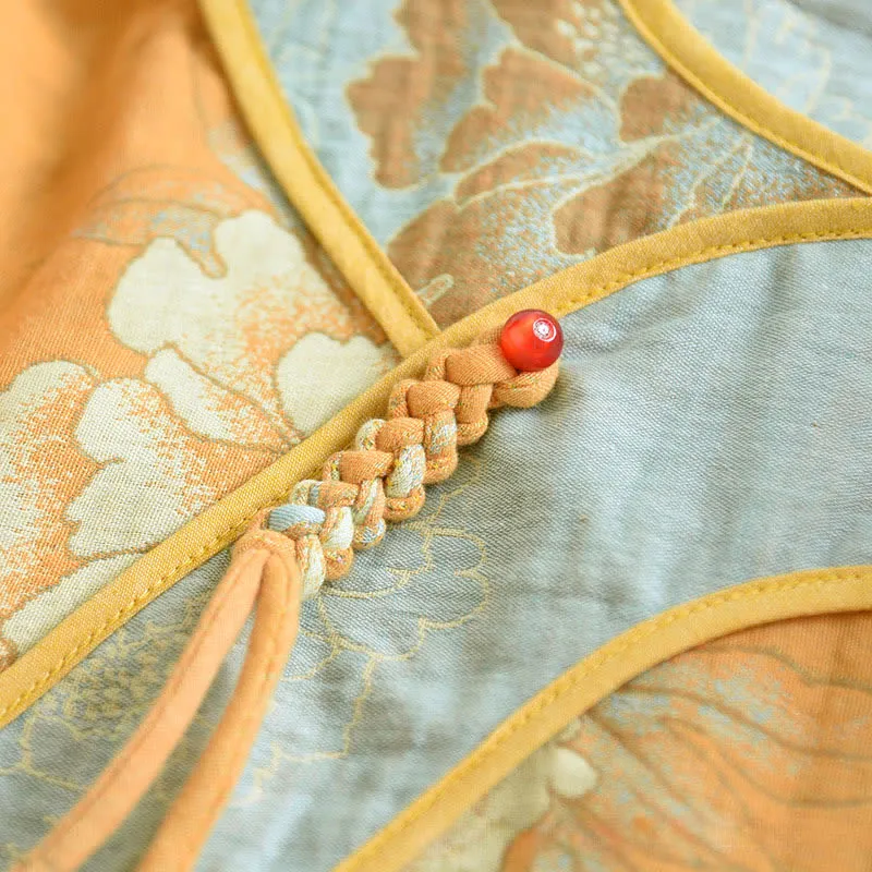 Pyjama aus Baumwollgaze mit Pfingstrosen- und Schmetterlingsmuster (Jacquard)