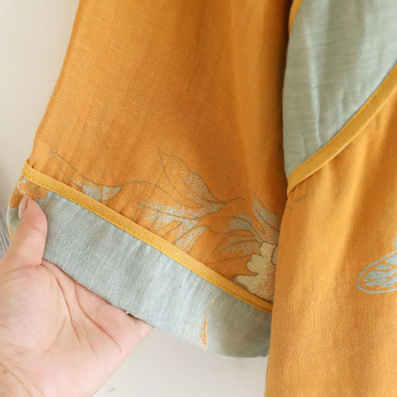 Pyjama aus Baumwollgaze mit Pfingstrosen- und Schmetterlingsmuster (Jacquard)