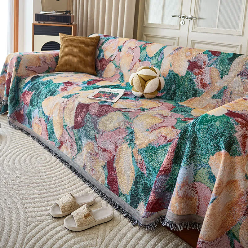 Vintage Malerische Blumensofa-Überwurfdecke