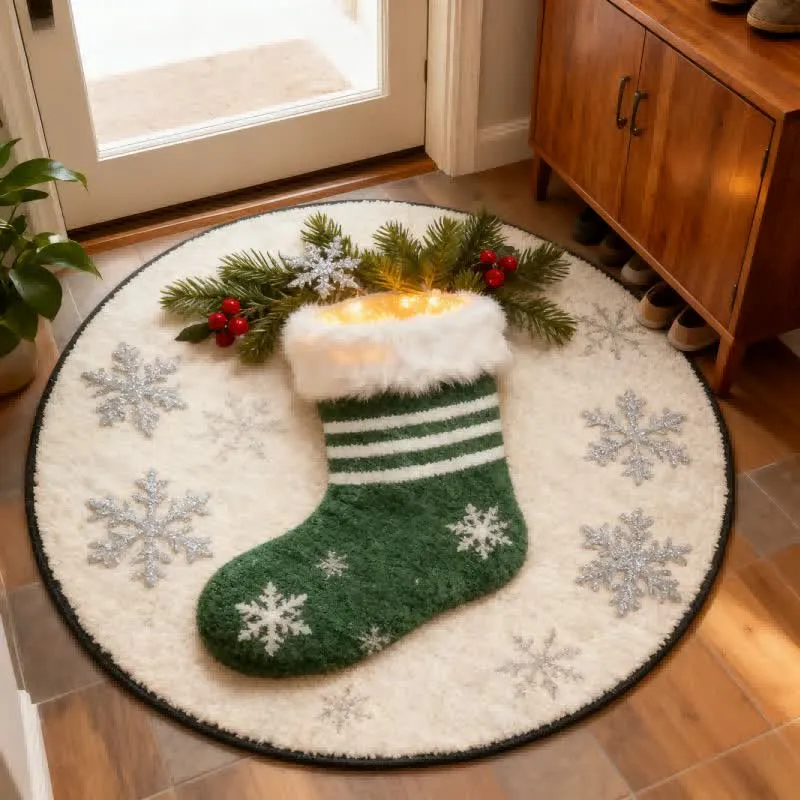 Weihnachtsstrumpf-Teppich mit Schneeflocken-3D-Effekt