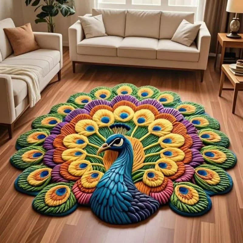 Teppich mit Pfauenblumenmuster und 3D-Effekt