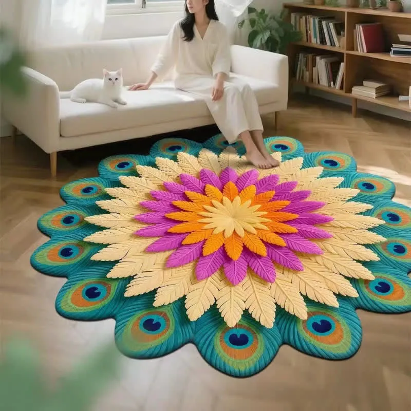 Teppich mit Pfauenblumenmuster und 3D-Effekt
