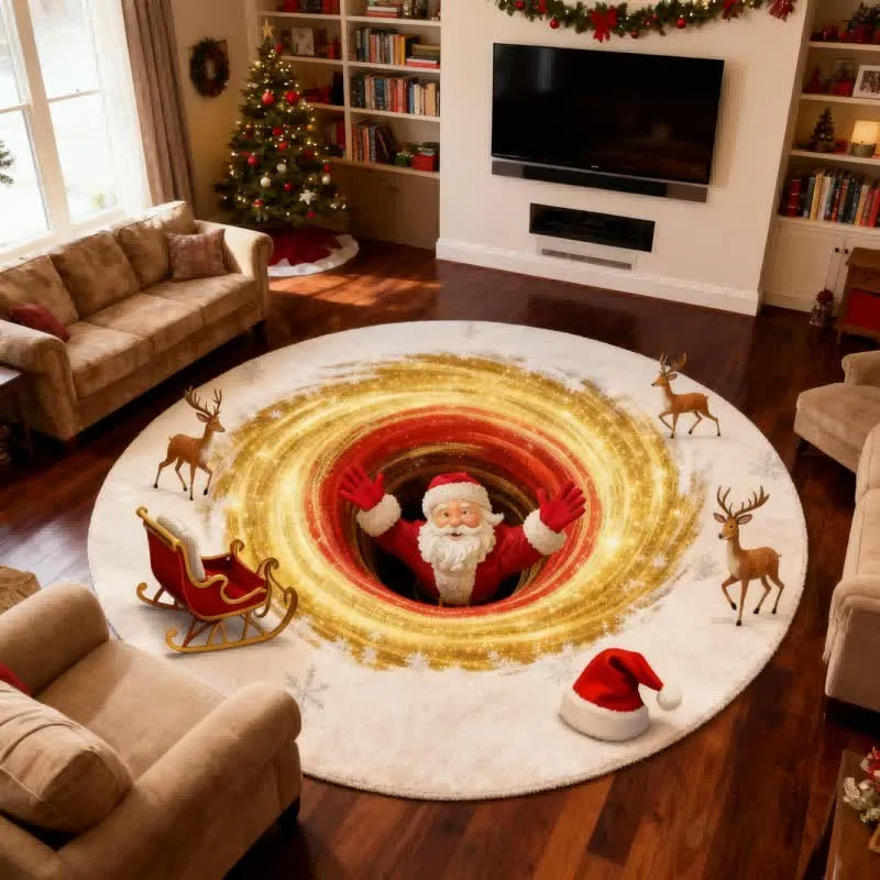 Weihnachtsmann-Rentier-Teppich mit 3D-Effekt