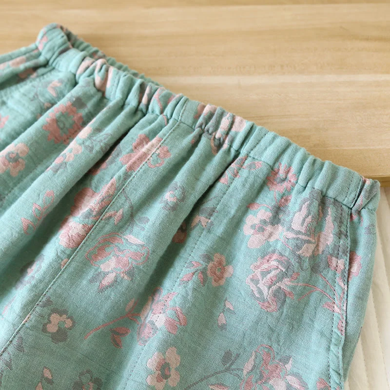 Sommer-Pyjamashorts aus Baumwollgaze mit Jacquard-Blumenmuster