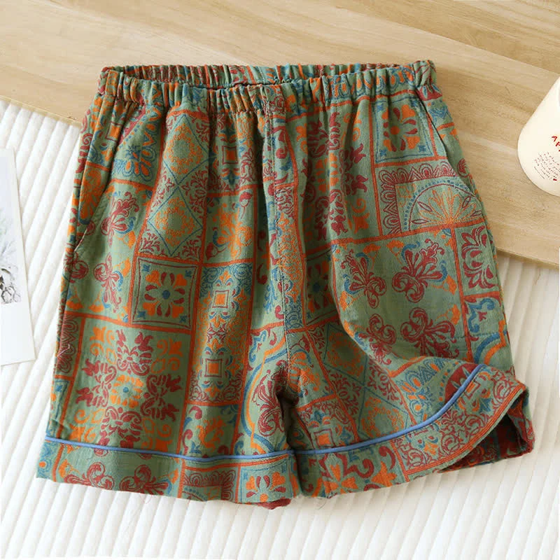 Sommer-Pyjama-Shorts aus Baumwollgaze im Retro-Stil