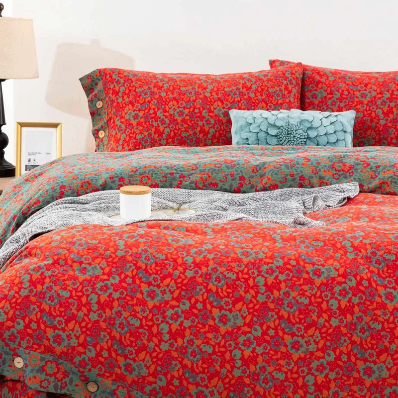 Ownkoti Bettwäsche mit Blumenmuster aus reiner Baumwollgaze (4-teilig)