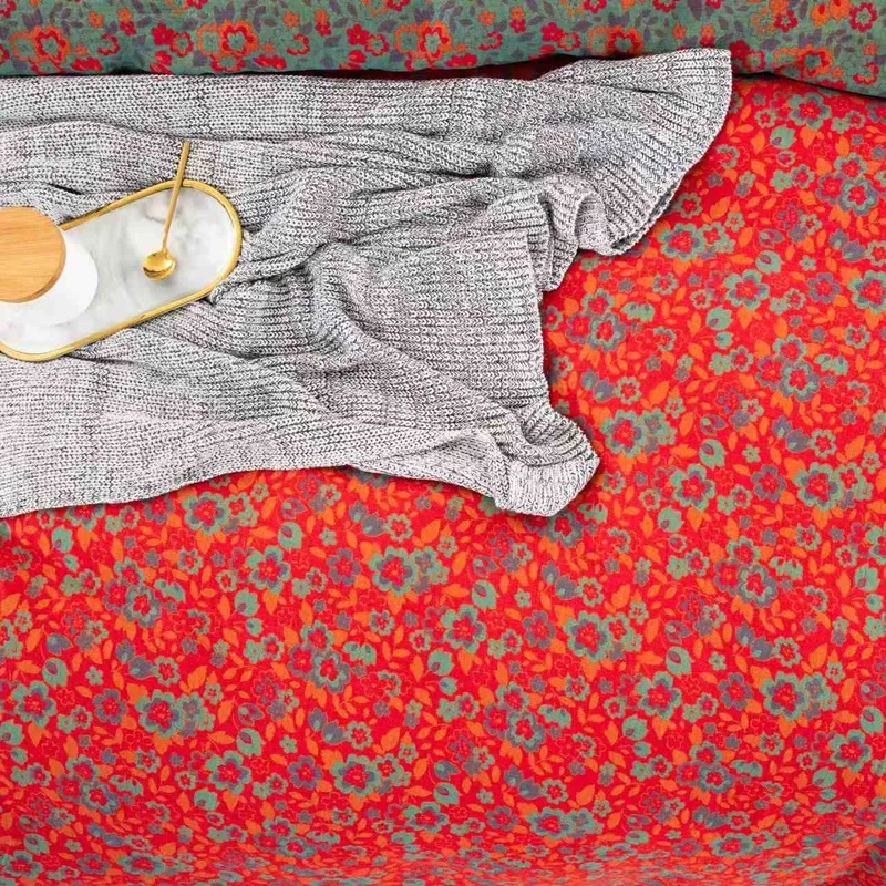 Ownkoti Bettwäsche mit Blumenmuster aus reiner Baumwollgaze (4-teilig)