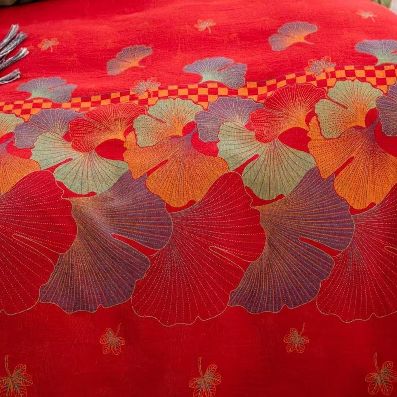 Bettwäsche aus reiner Baumwollgaze mit Ginkgo-Blattmuster (4-teilig)