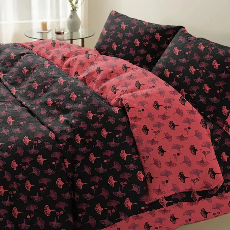 Ownkoti Timeless Ginkgo Baumwoll-Gaze Bettwäsche-Set (4-teilig)