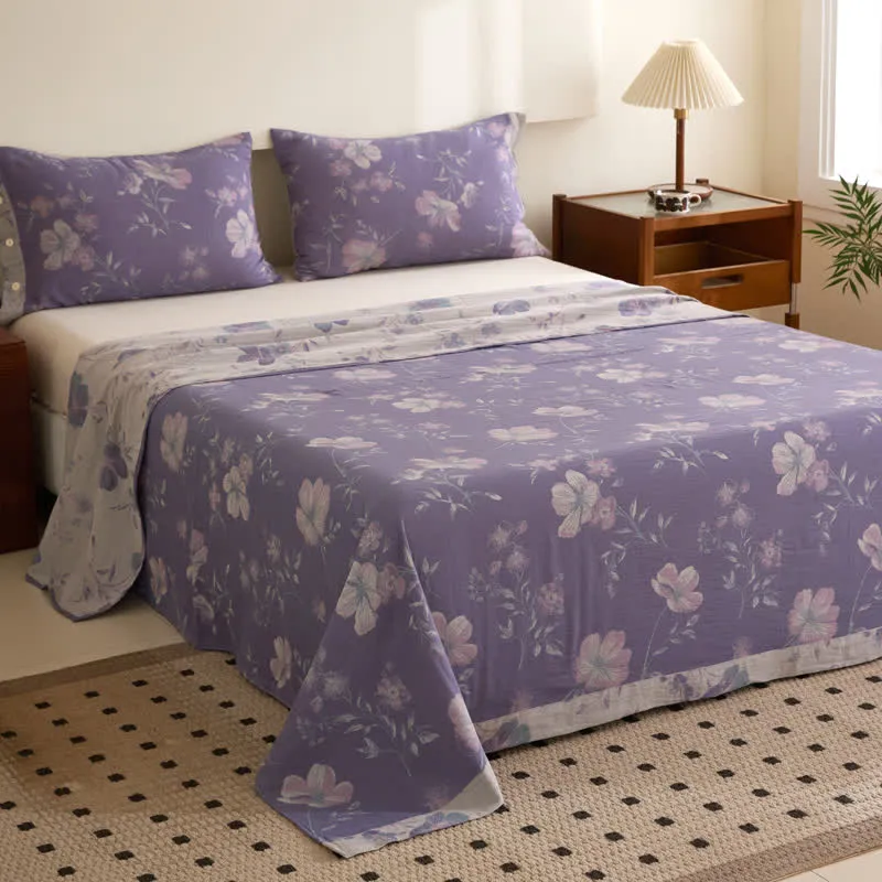 Wende-Bettdecke aus Baumwollgaze-Jacquard mit Blumenmuster