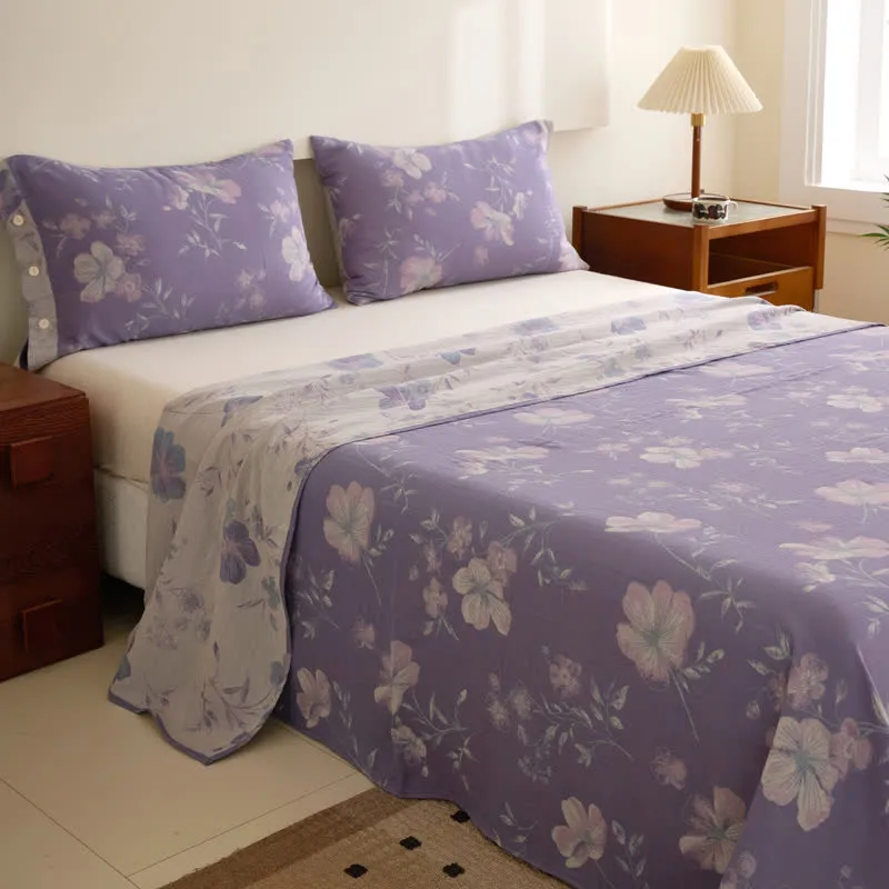 Wende-Bettdecke aus Baumwollgaze-Jacquard mit Blumenmuster