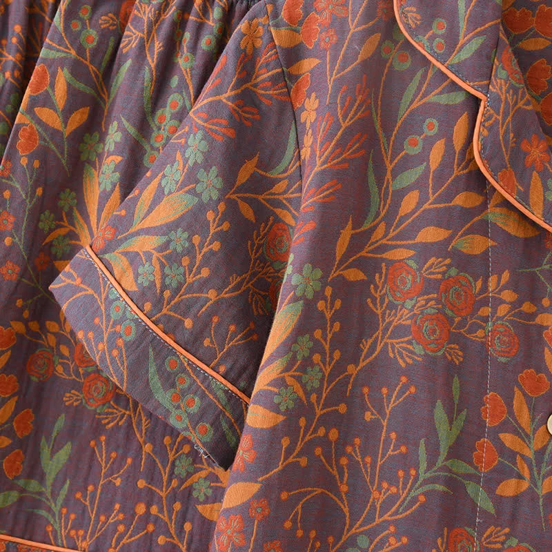 Kurzärmeliges Loungewear-Set aus garngefärbter Baumwolle im Jacquard-Stil (3-teilig)