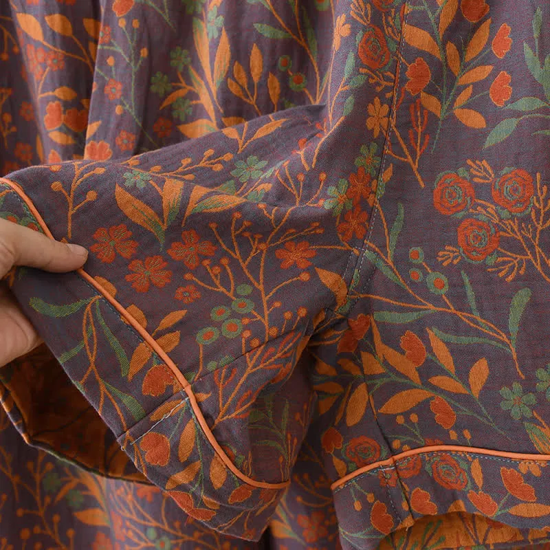 Kurzärmeliges Loungewear-Set aus garngefärbter Baumwolle im Jacquard-Stil (3-teilig)
