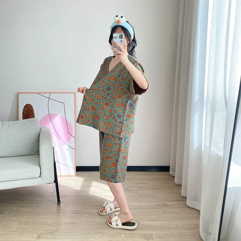 Loungewear-Set mit Vintage-Jacquard-Blumenmuster in Übergröße