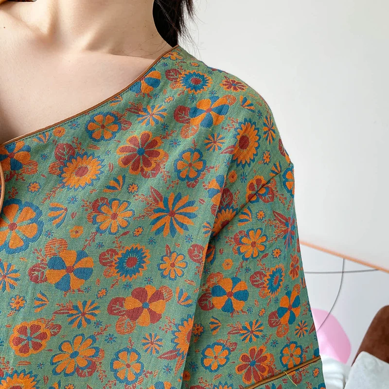 Loungewear-Set mit Vintage-Jacquard-Blumenmuster in Übergröße