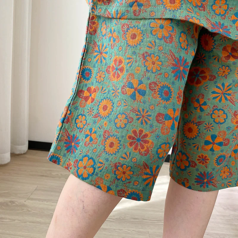 Loungewear-Set mit Vintage-Jacquard-Blumenmuster in Übergröße