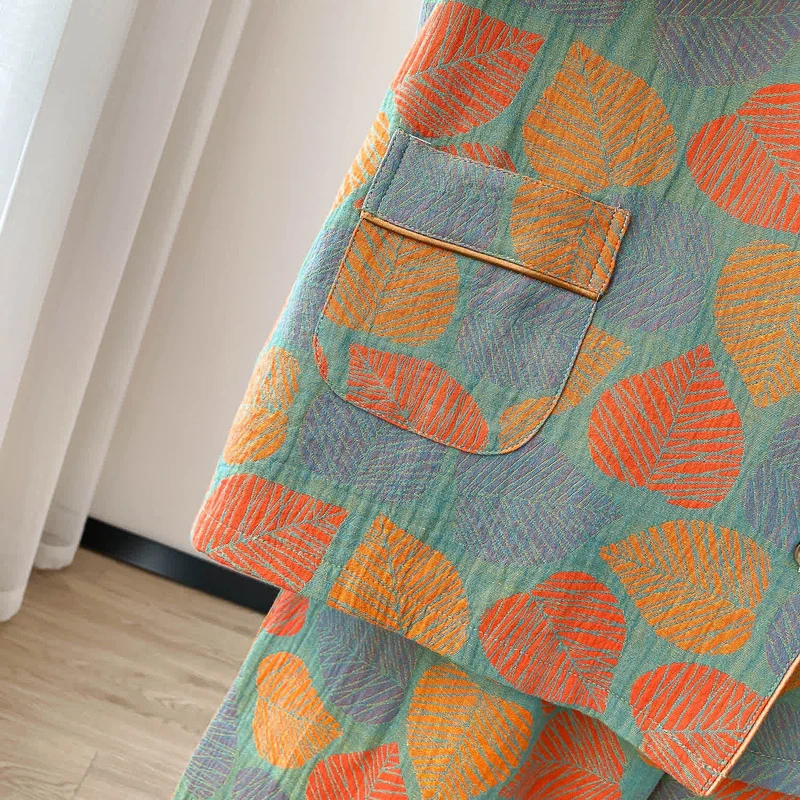 Loungewear-Set mit kurzen Ärmeln und Vintage-Jacquardmuster in Übergröße