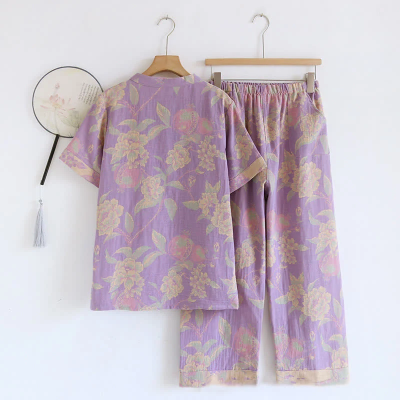 Retro-Loungewear-Set aus garngefärbter Baumwolle mit kurzen Ärmeln
