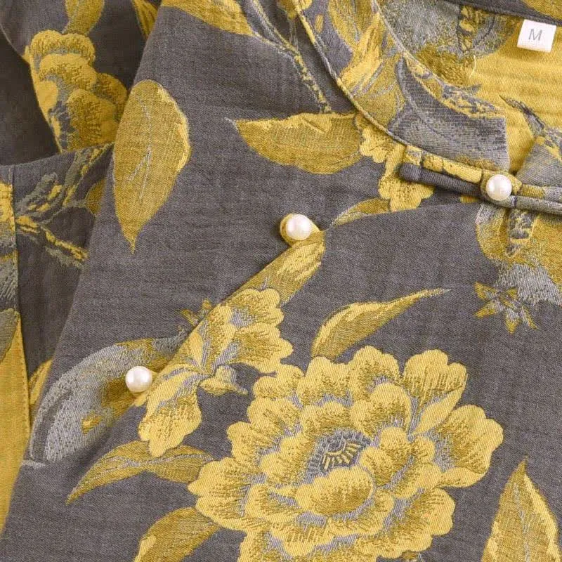 Retro-Loungewear-Set aus garngefärbter Baumwolle mit kurzen Ärmeln