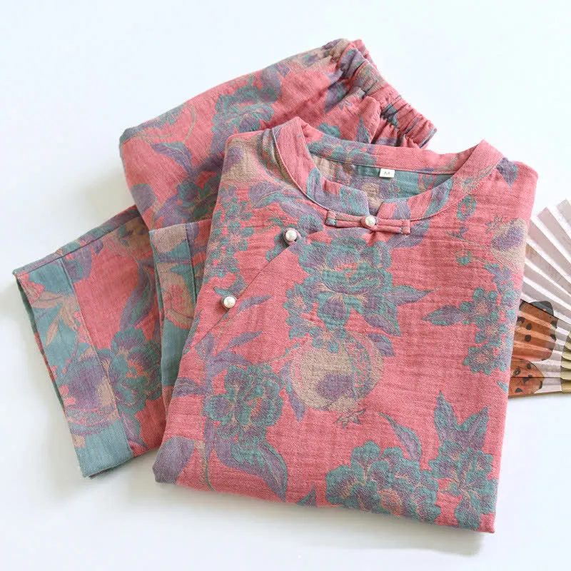 Retro-Loungewear-Set aus garngefärbter Baumwolle mit kurzen Ärmeln