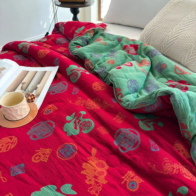 Retro-Steppdecke aus Baumwollgaze im orientalischen Stil