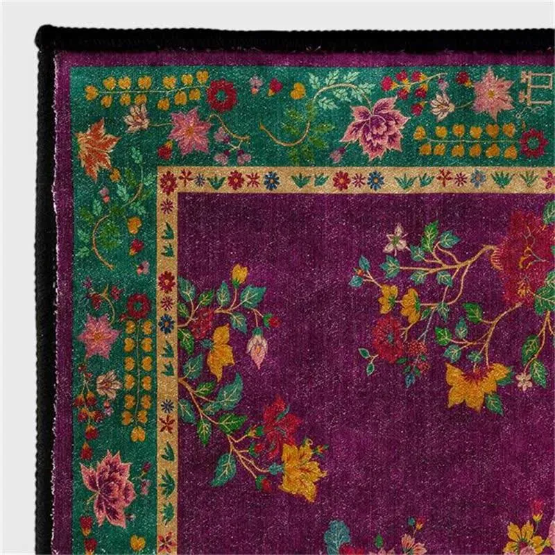 Rutschfester, waschbarer dekorativer Vintage-Teppich mit Blumenmuster