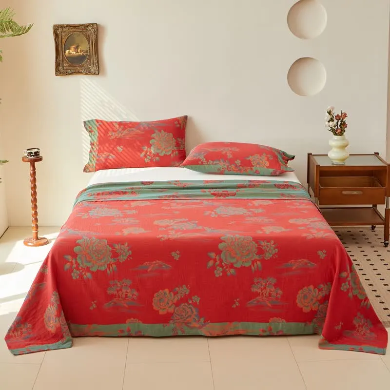 Luxuriöse Bettwäsche aus Baumwollgaze im Jacquard-Stil mit Pfingstrosenmotiv