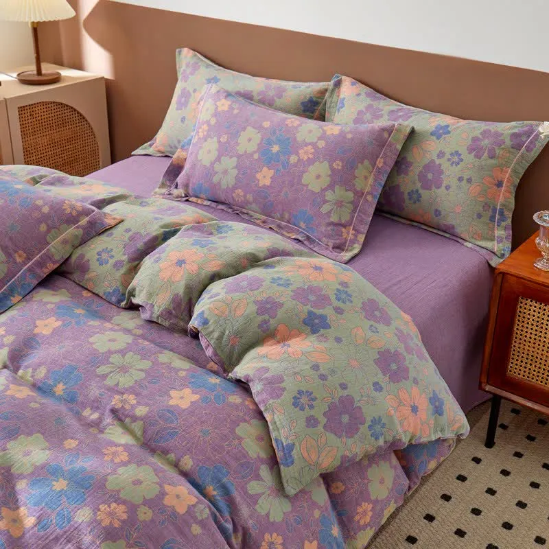 Elegante Bettwäsche aus Baumwollgaze mit Blumenmuster im Jacquard-Stil