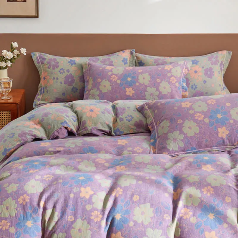 Elegante Bettwäsche aus Baumwollgaze mit Blumenmuster im Jacquard-Stil