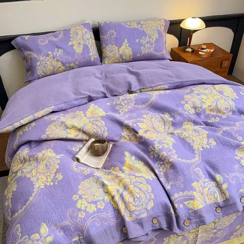 Luxuriöses Bettwäscheset aus Baumwollgaze mit Pfingstrosenmotiv (4-teilig)