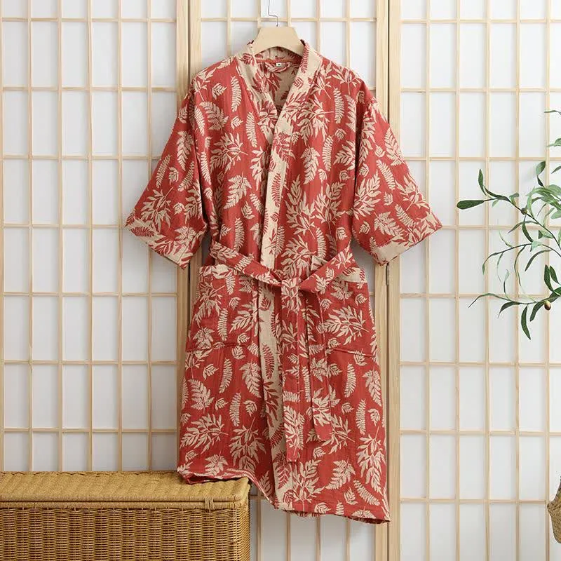 Blatt-Baumwollgaze-Kimono-Yukata-Robe