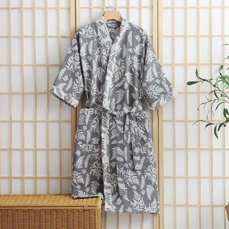 Blatt-Baumwollgaze-Kimono-Yukata-Robe