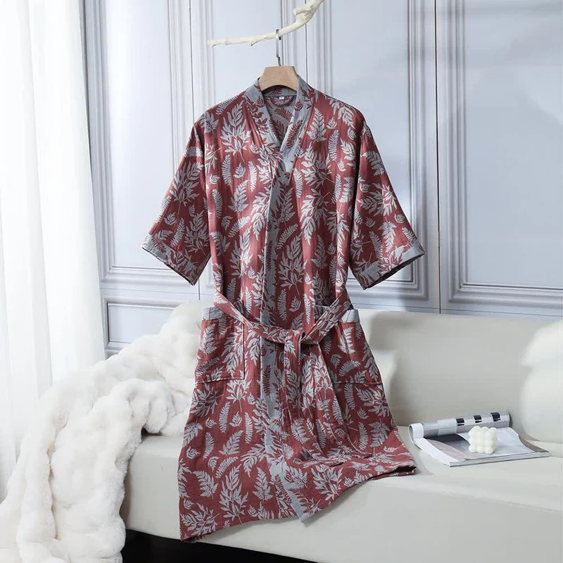 Blatt-Baumwollgaze-Kimono-Yukata-Robe