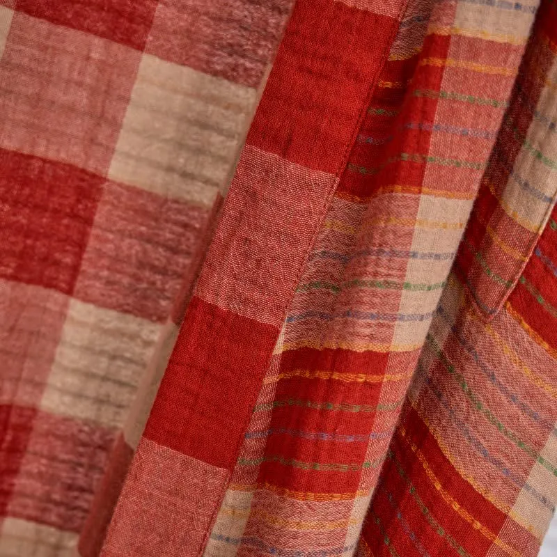 Klassischer karierter Kimono-Bademantel aus Baumwollgaze