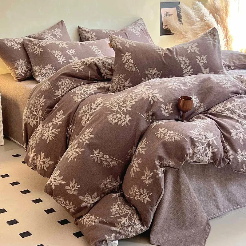 Ownkoti Vintage Elegante Bettwäschegarnitur mit Blumenmuster (4-teilig)