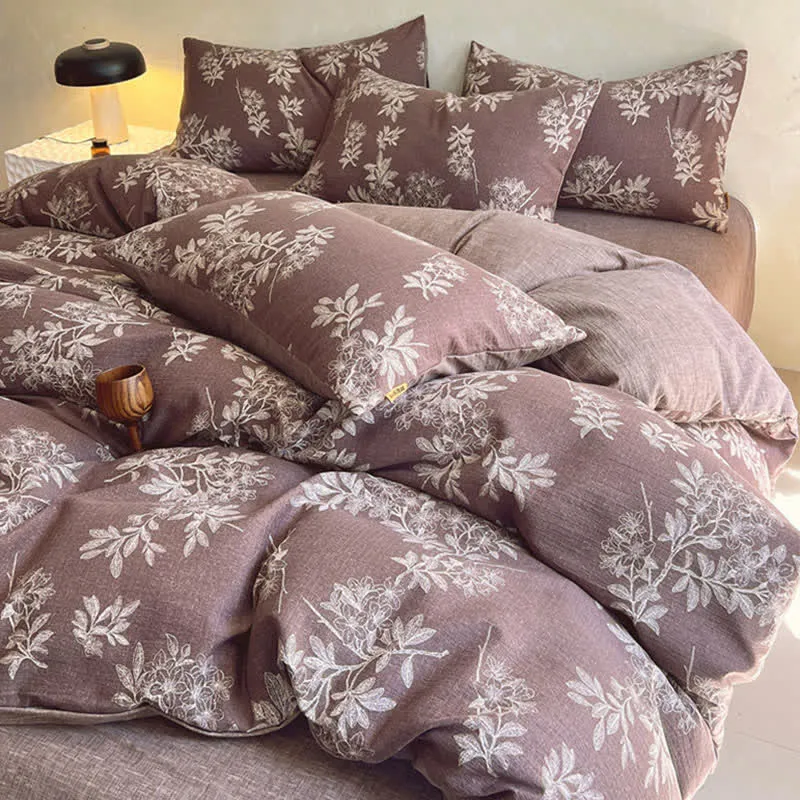Ownkoti Vintage Elegante Bettwäschegarnitur mit Blumenmuster (4-teilig)